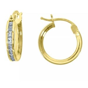 10kt Gold 2mm Width Simulated Diamond Hoop Earring